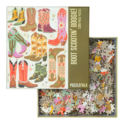Puzzlefolk - Boot Scootin' Boogie! 1000 Piece Western Cowboy Boot Puzzle