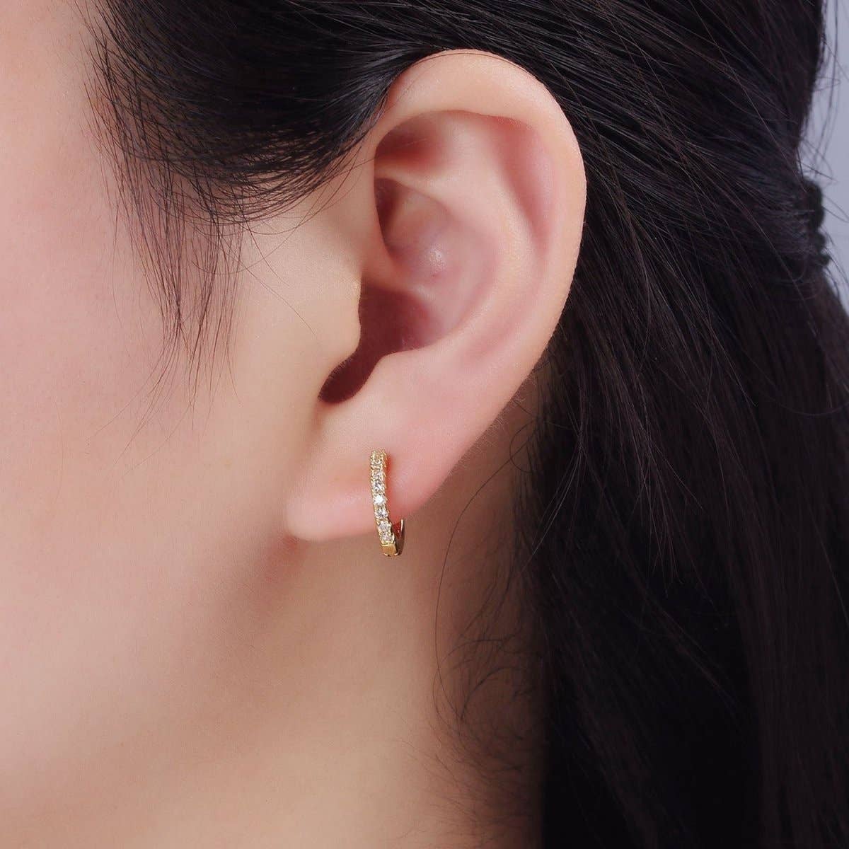 Aim Eternal - 14K Gold Filled 15mm Micro Paved Huggie Earrings | P079