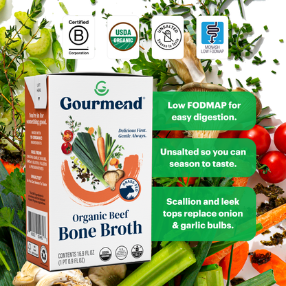 Gourmend Foods - Beef Bone Broth (Organic, Just 10 Ingredients, Low FODMAP)