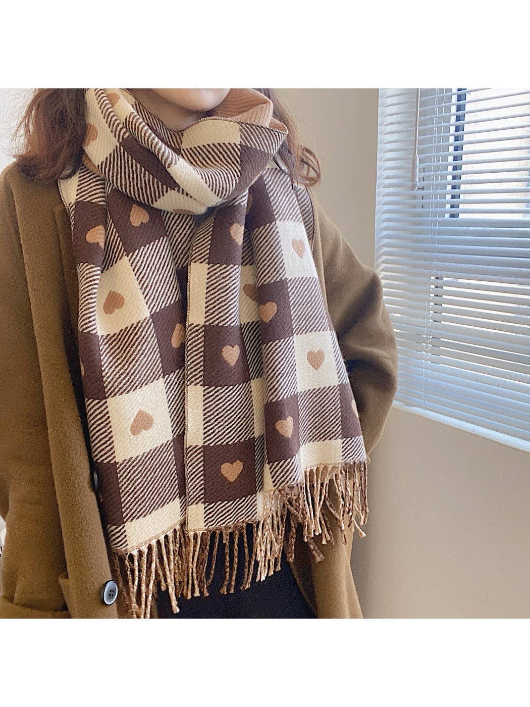 Funkyrel® Atzbranding Limited - Scarvii - Heart Print Plaid Winter Scarf