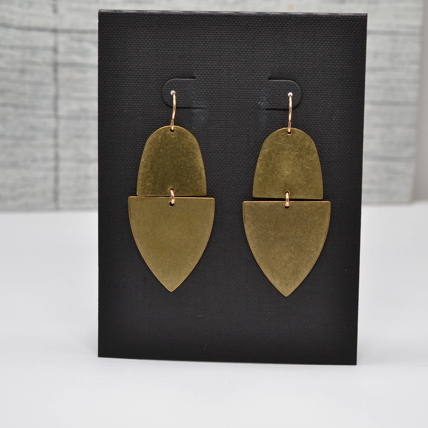 Sela+Sage - Worn Gold Brass, Arch Triangle Earrings with Gold Filled