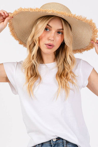 Hana - Frayed Edge Two Tone Floppy Summer Straw Hat