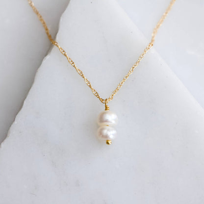Mesa Blue - Mini Pearl Drop Necklace - Gold Filled