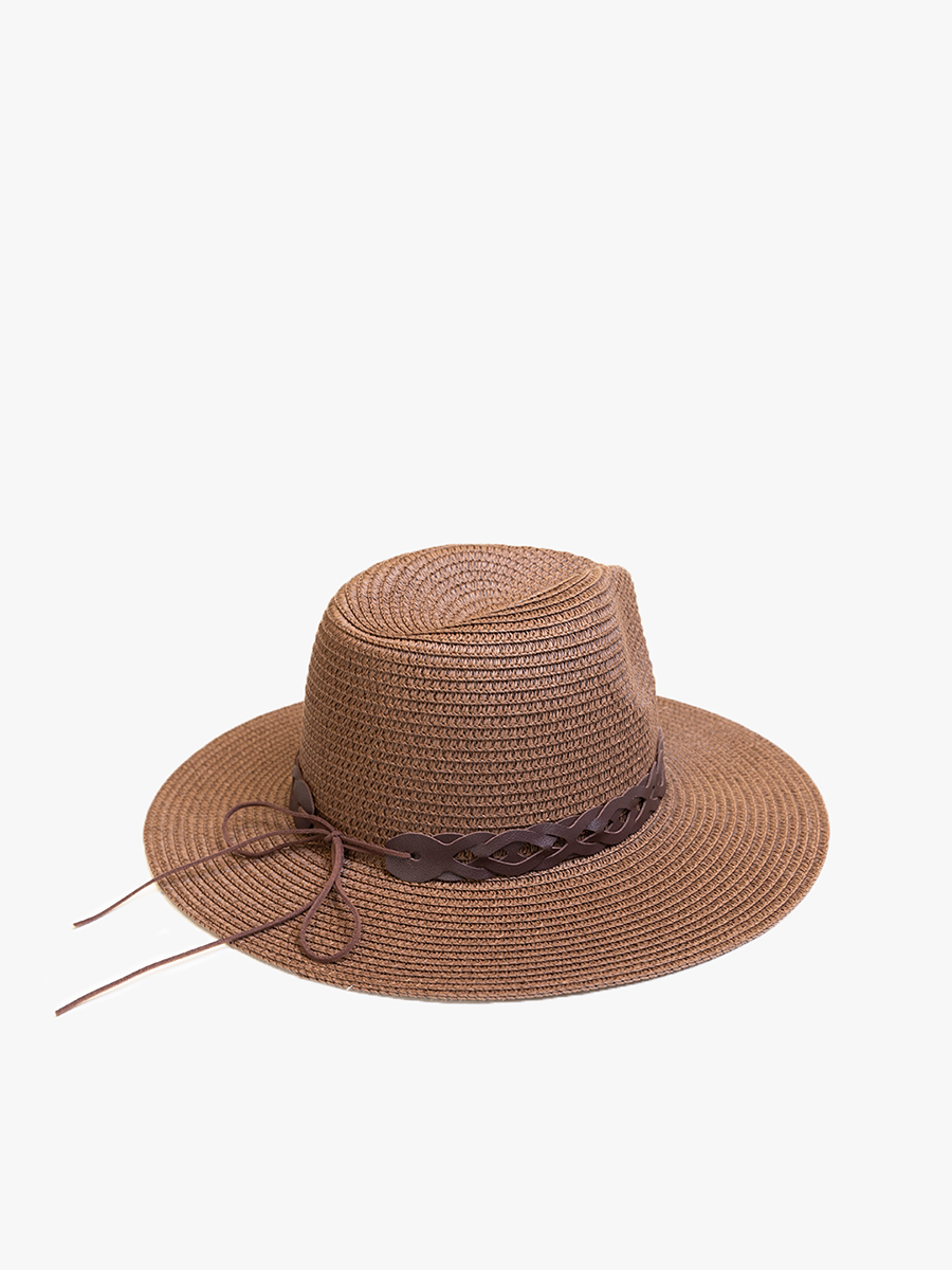 Jen & Co. - HAT2497 Mary Straw Fedora w/ Leather Chain Band