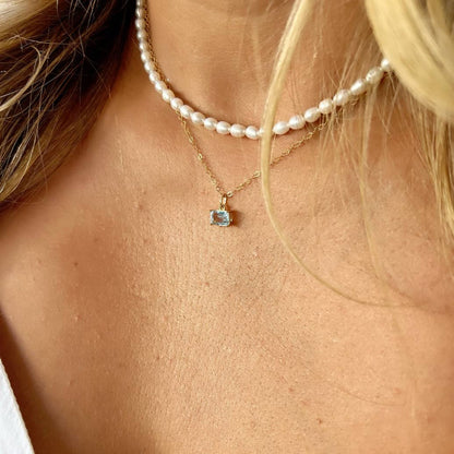 True by Kristy Jewelry - Everly Light Blue Aquamarine CZ Necklace Gold Filled