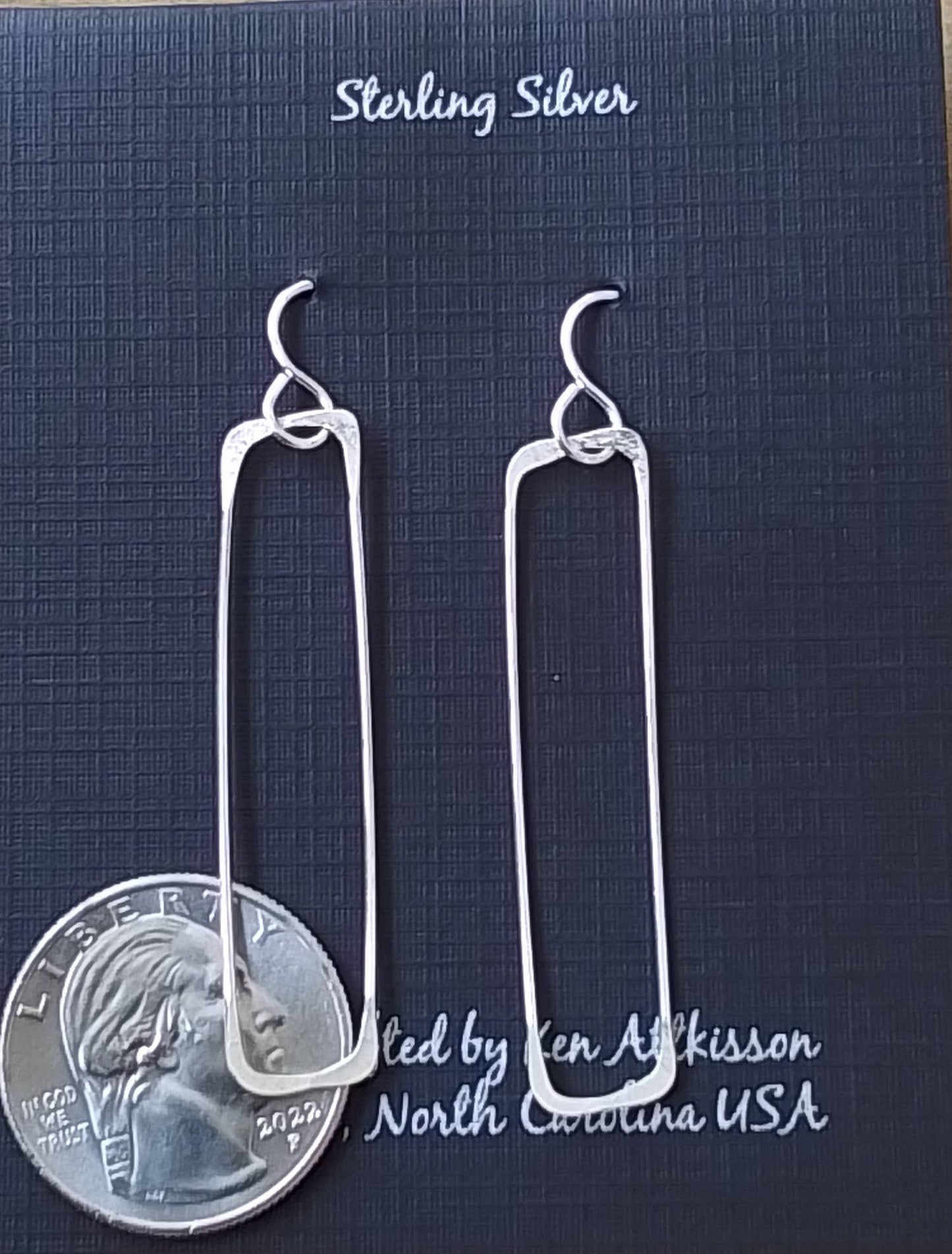 ER353 Ken’s handcrafted jewelry - Sterling Silver Earrings Skinny Rectangle