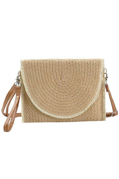 Hana - Frayed Trim Two Tone Straw Clutch Crossbody Bag