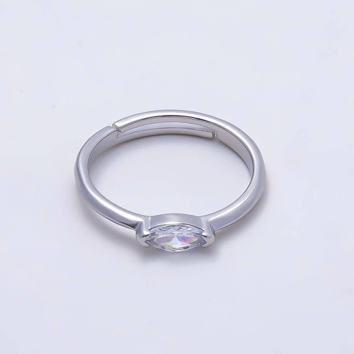 Aim Eternal - 16K Gold Filled Clear Marquise CZ Minimalist Bezel Adjustable Ring in Gold & Silver | Rings-00161 Rings-00162