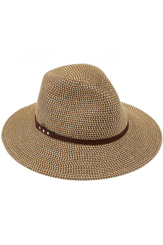 Hana - C.C Suede Band Trim Panama Sun Hat
