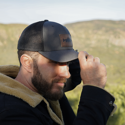 Range Leather Co. - Trout Hat - Leather Patch Trucker Cap