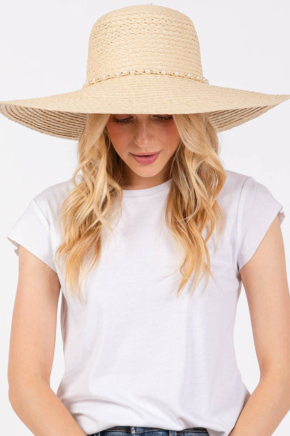 Collections by Fame Accessories - Braided Pearl Band Floppy Sun Hat