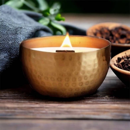 Woodsy Homelife - White Tea & Tobacco-Solid Brass 14oz Pure Soy Candle