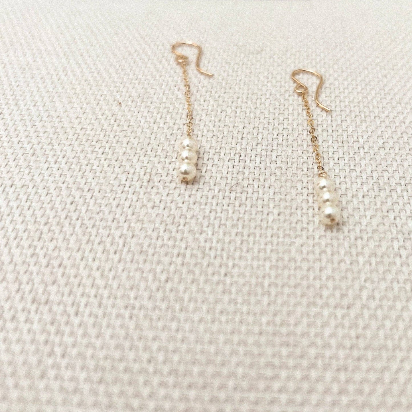Sela+Sage - 3 Pearl Drop Earrings, Long Pearl Dangle