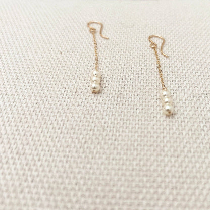 Sela+Sage - 3 Pearl Drop Earrings, Long Pearl Dangle