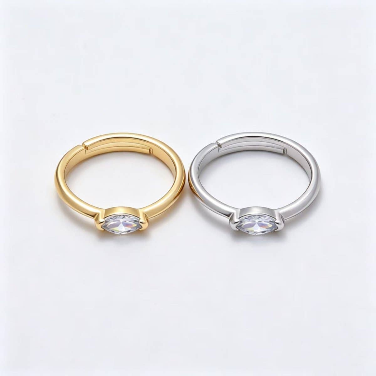 Aim Eternal - 16K Gold Filled Clear Marquise CZ Minimalist Bezel Adjustable Ring in Gold & Silver | Rings-00161 Rings-00162