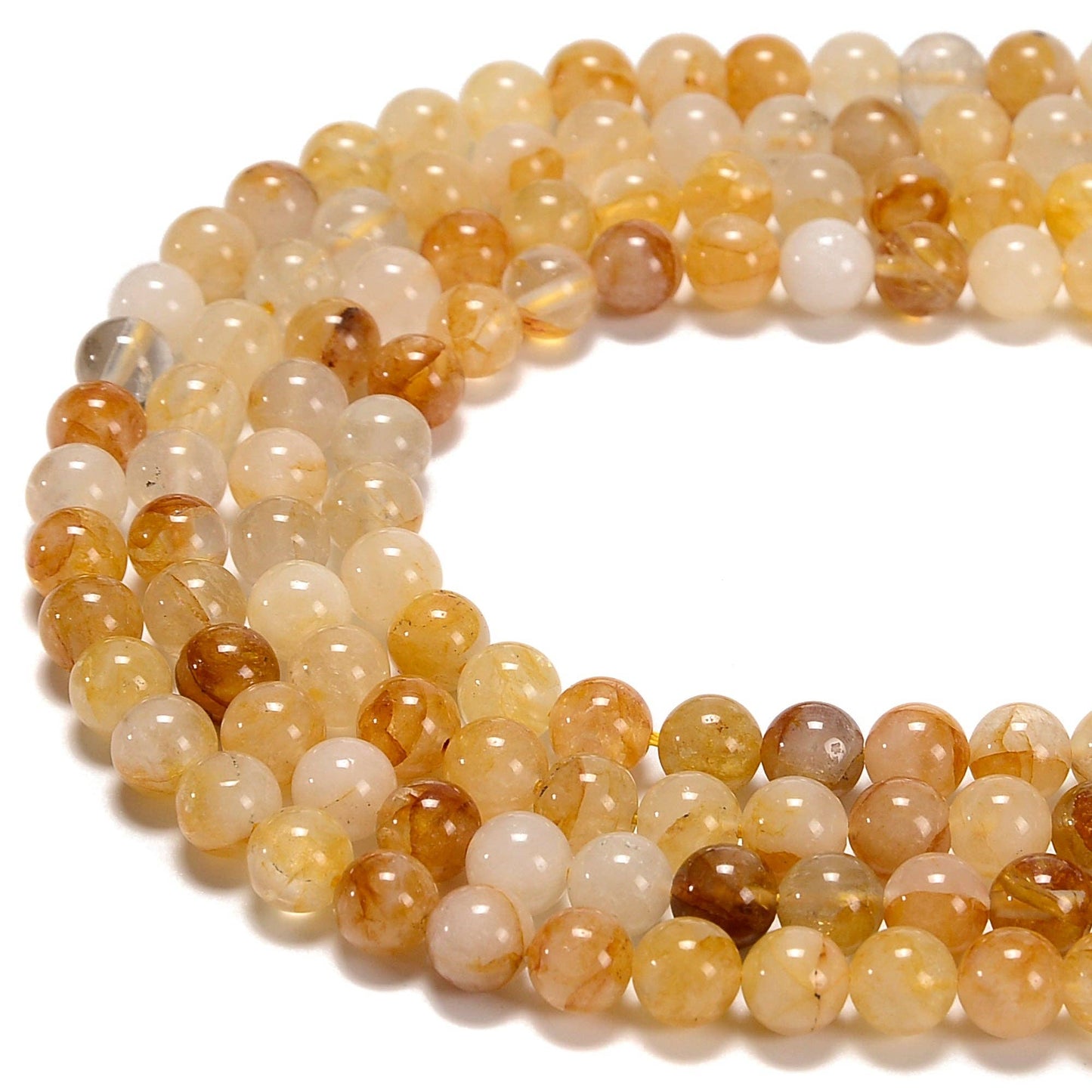 CRCBEADS - Natural Golden Healer Quartz Smooth Round Beads Size 6mm 8mm 10mm 15.5'' Strand
