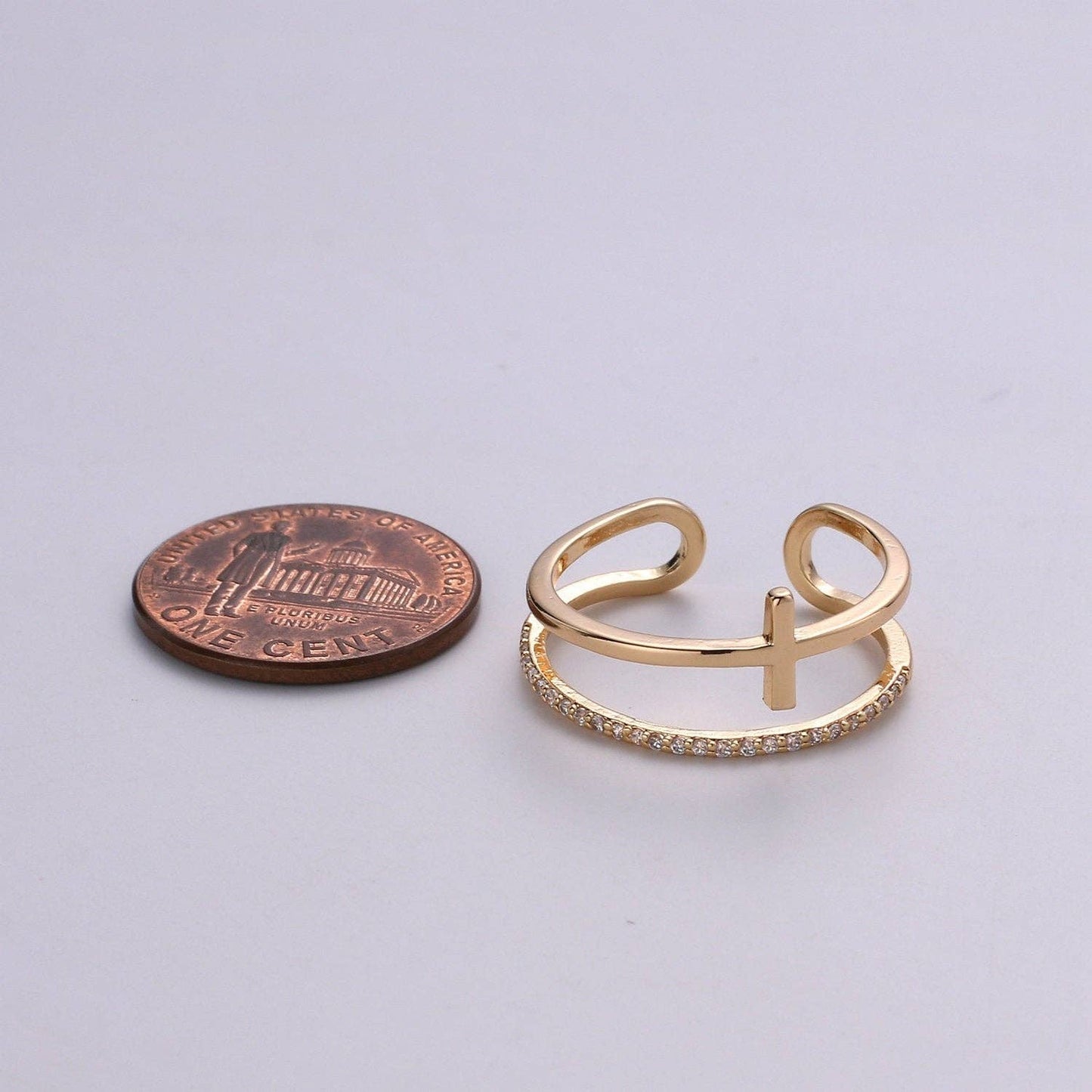 Aim Eternal - Side Cross Ring - Gold Cross Ring - Stacking Rings - Sideway Cross Ring - Cross Jewelry - Religious Jewelry - Sign Ring - Micro Pave ring R060