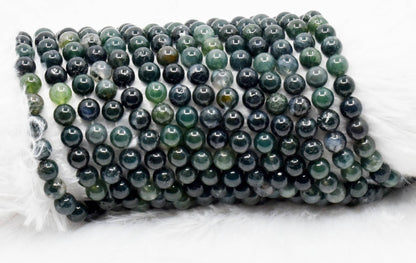 Soothing Crystals - Moss Agate Round Beads 4mm, 6mm, 8mm, 10mm,12mm Mala Beads
