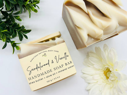 SARATOGA NATURAL BODY CARE LLC - Sandalwood Vanilla Handmade Soap Bar VEGAN COLD PROCESS