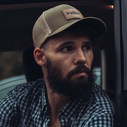 Range Leather Co. - Trout Hat - Leather Patch Trucker Cap