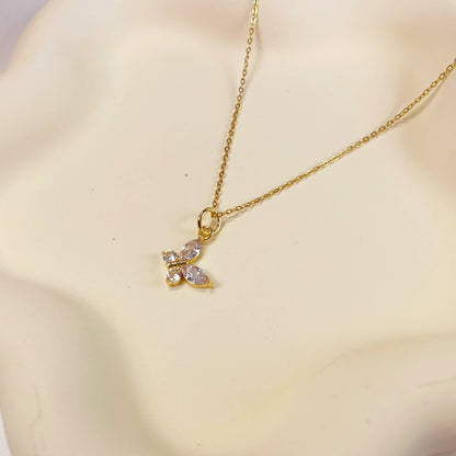 Melange Blanc - N025 gold crystal butterfly charm pendant necklace
