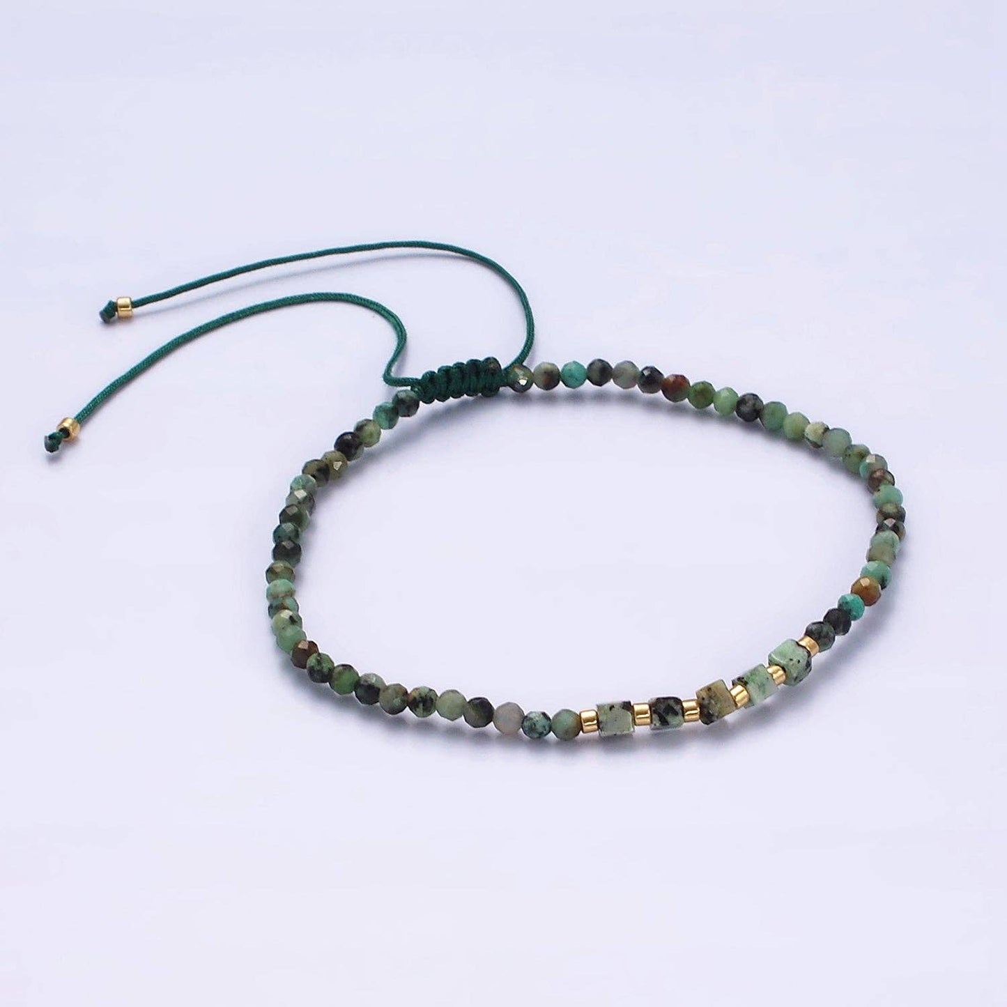 Aim Eternal - 14K Gold Filled Moss Agate Multifaceted Green Rope Adjustable Friendship Bracelet | WA-2174 ~ WA-2176