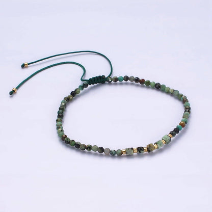 Aim Eternal - 14K Gold Filled Moss Agate Multifaceted Green Rope Adjustable Friendship Bracelet | WA-2174 ~ WA-2176