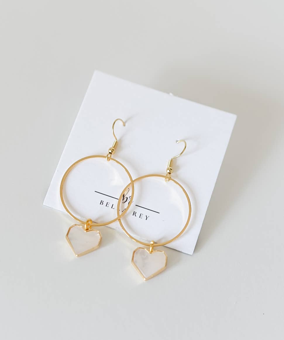 Bella Rey jewelry - Jenni pearl heart 18k gold plated earrings | hypoallergenic