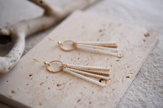 Cecelia Designs Jewelry - Seed Bead Fringe and Gold Hoop Earrings