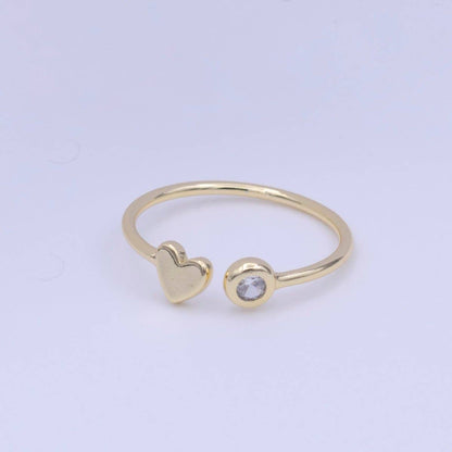 Aim Eternal - Gold Filled Minimalist Heart Round Cubic Zirconia Open Adjustable Ring | O-124