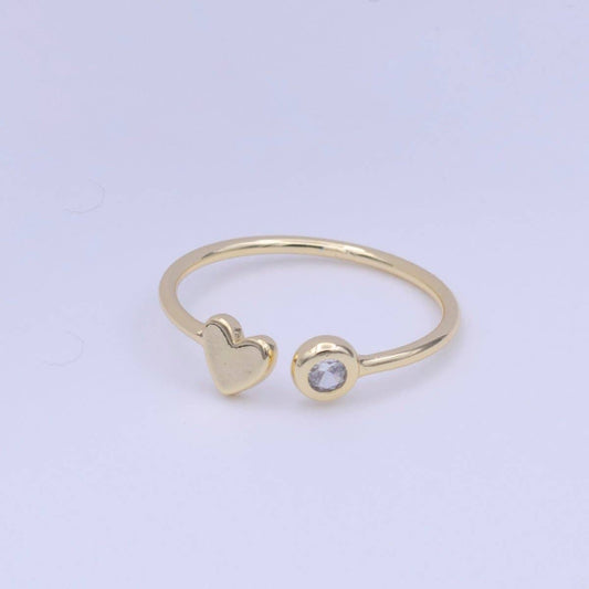 Aim Eternal - Gold Filled Minimalist Heart Round Cubic Zirconia Open Adjustable Ring | O-124