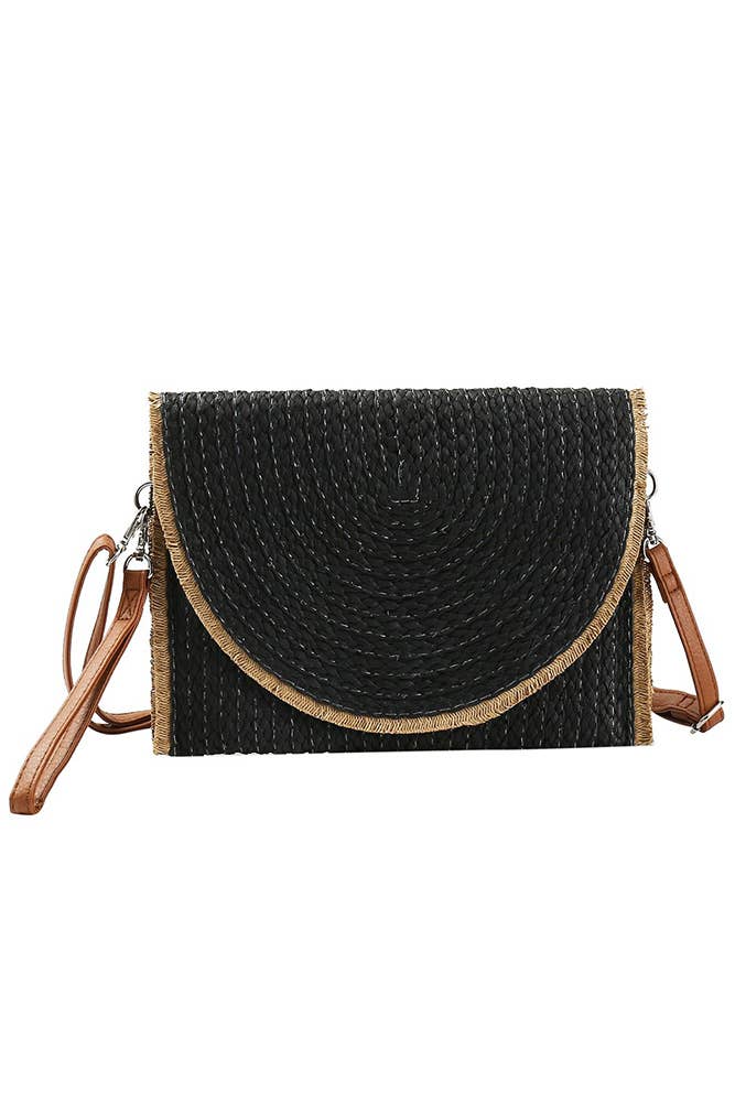 Hana - Frayed Trim Two Tone Straw Clutch Crossbody Bag