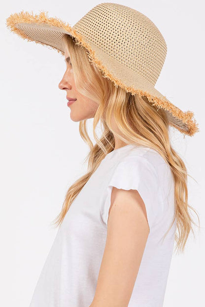 Hana - Frayed Edge Two Tone Floppy Summer Straw Hat