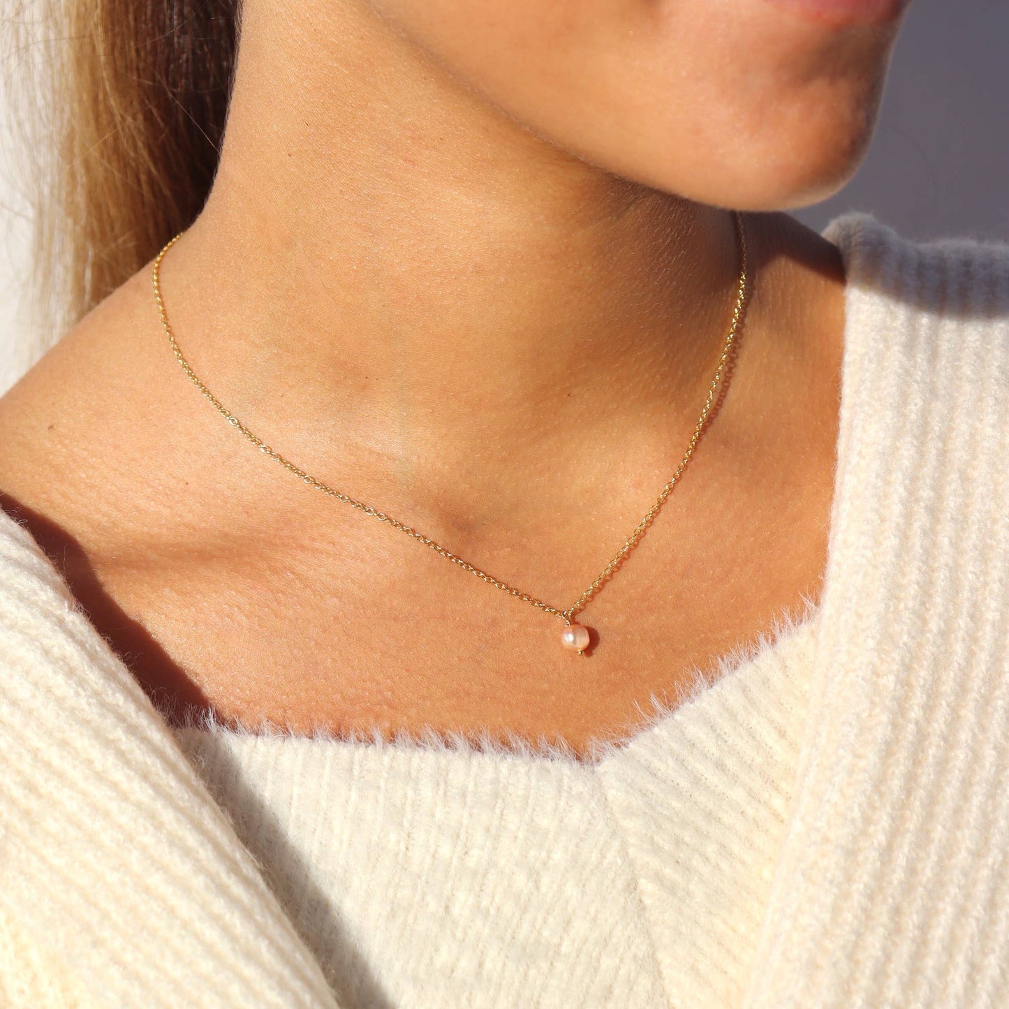 Token Jewelry - Pink Pearl Necklace in 14k Gold Fill or Sterling Silver 