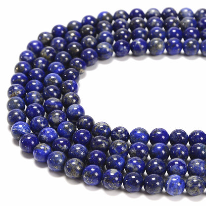 CRCBEADS - Natural Lapis Lazuli Smooth Round Beads 3.5 - 4mm 6mm 8mm 10mm 12mm 15.5'' Strand