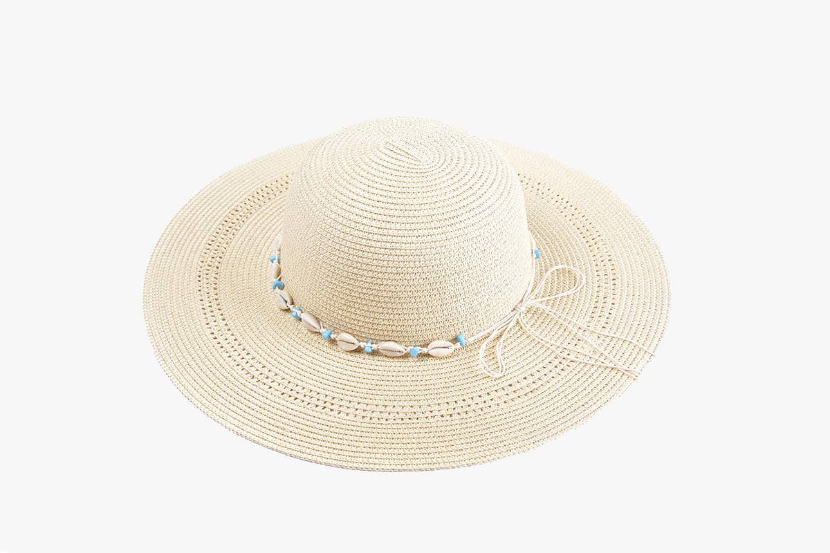 Jen & Co. - HAT2328 Agatha Straw Hat w/ Seashell & Bead Band