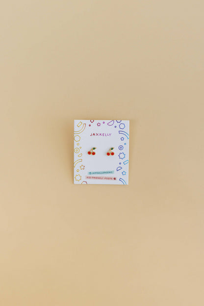 JaxKelly - Cherry Enamel Flat Back Kids Earrings