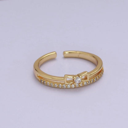 Aim Eternal - Dainty Gold Filled Bow CZ Ring Open Adjustable Ring S-514