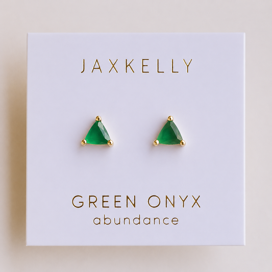 JaxKelly - Mini Energy Gem - Green Onyx - Gold Earrings