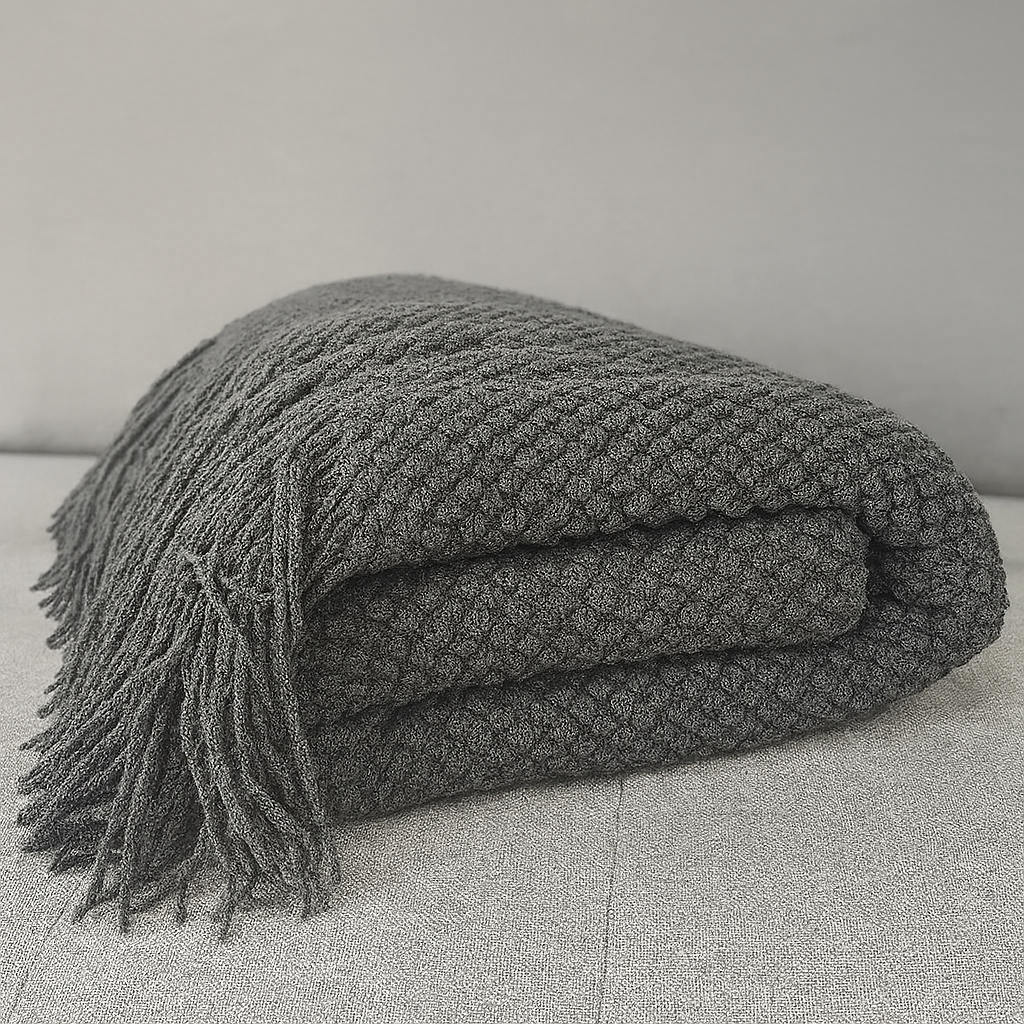 Fennco Styles - Knit Textured 50"x60" Throw Blanket with Fringe