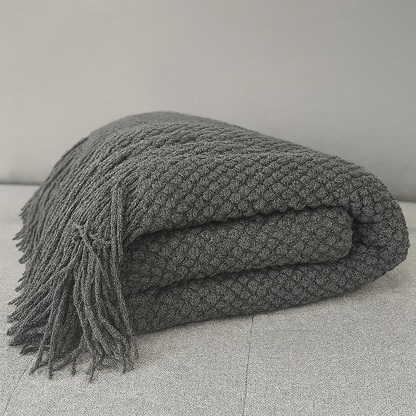 Fennco Styles - Knit Textured 50"x60" Throw Blanket with Fringe