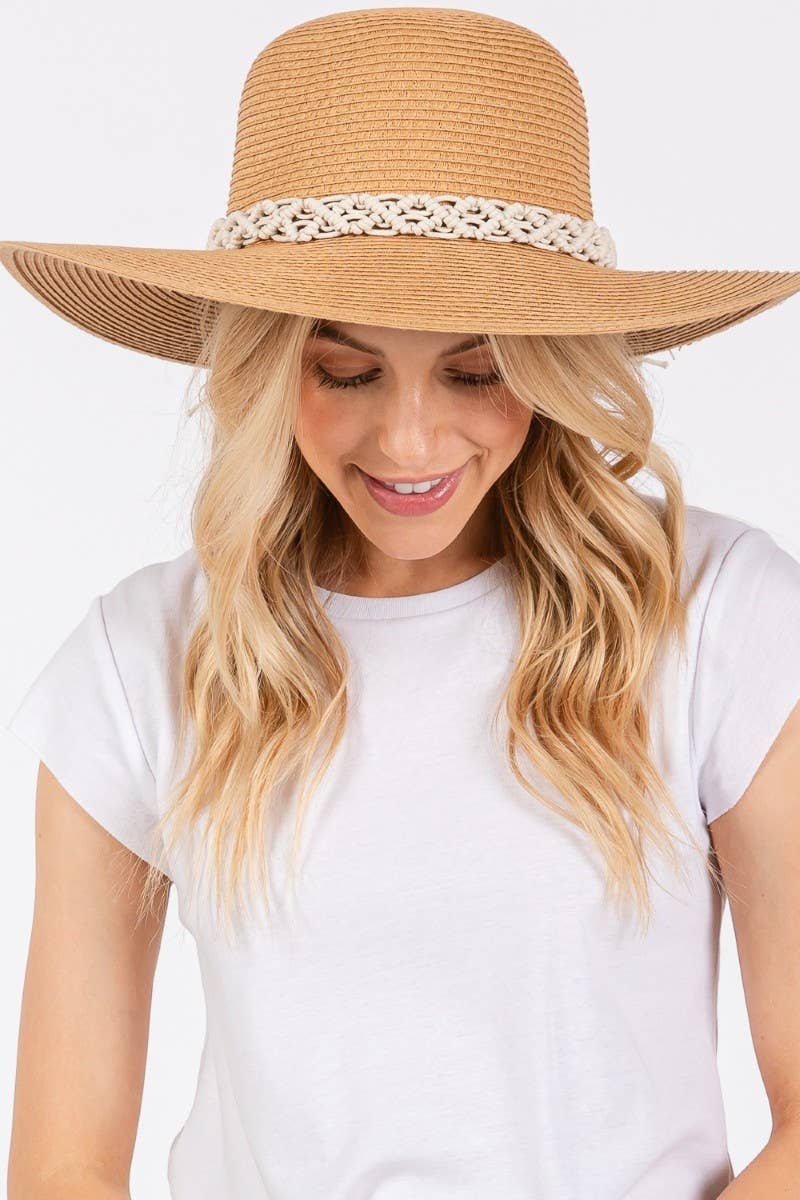 Collections by Fame Accessories - Braided Strap Straw Sun Hat