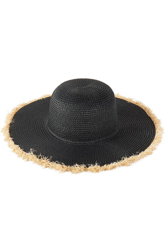 Hana - Frayed Edge Two Tone Floppy Summer Straw Hat
