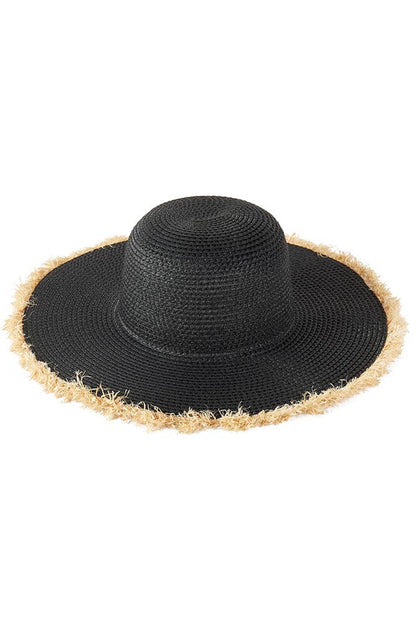 Hana - Frayed Edge Two Tone Floppy Summer Straw Hat