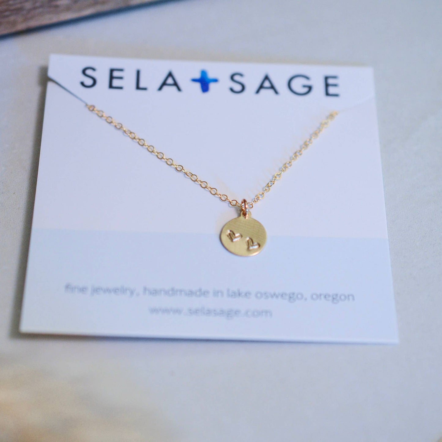 Sela+Sage - Double Heart Necklace, Two Matte Coin Pendant Necklace (2)