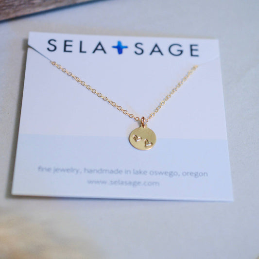 Sela+Sage - Double Heart Necklace, Two Matte Coin Pendant Necklace (2)