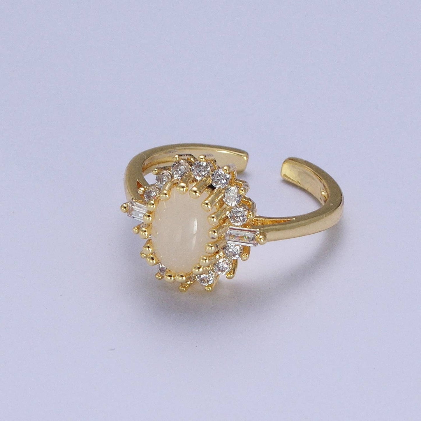 Aim Eternal - Golden White Gemstone with Clear CZ Crystal Gold Ring