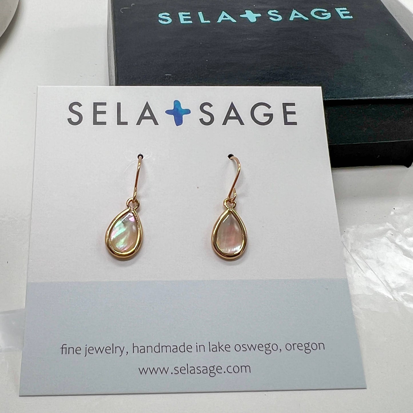 Sela+Sage - Large Circle Earring with Creamy Iridescent Mother of Pearl