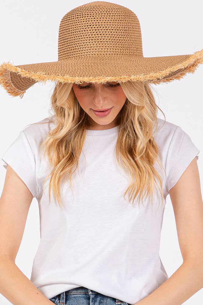 Hana - Frayed Edge Two Tone Floppy Summer Straw Hat