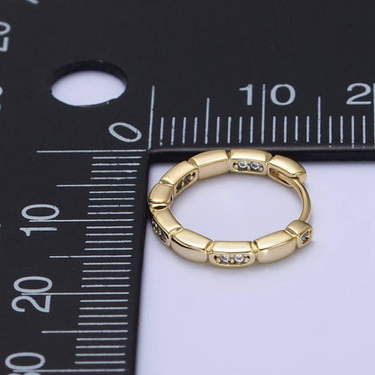 Aim Eternal - 14K Gold Filled Clear CZ Rectangular Round 15mm Huggie Earrings | AB420